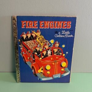Vintage 1959 Little Golden Book Fire Engines, Kids Vintage Story Book